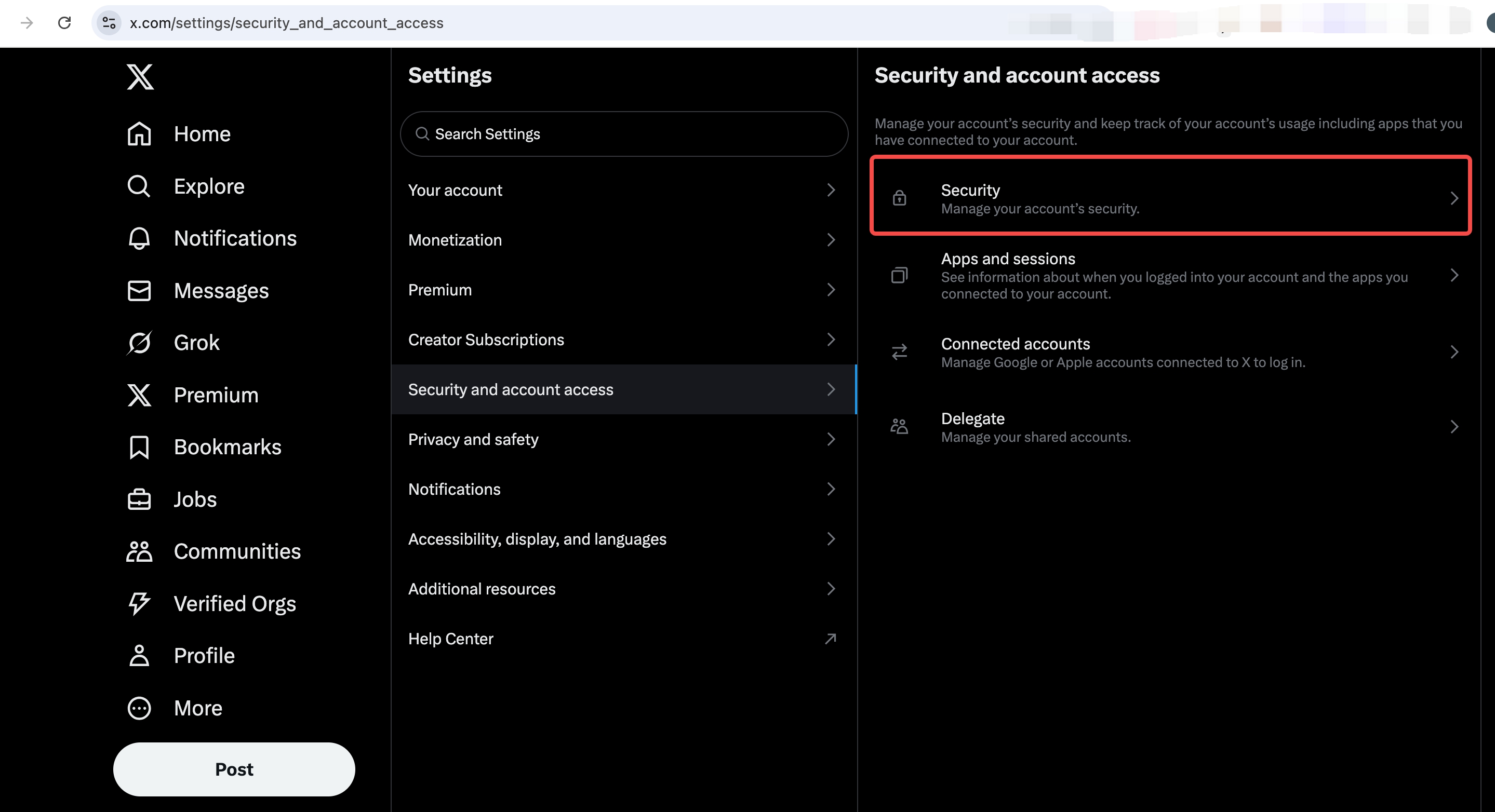 Access Security Settings