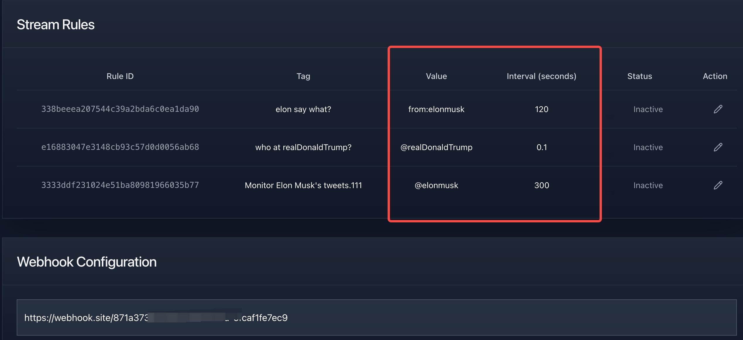 Twitter Filter Rule Config